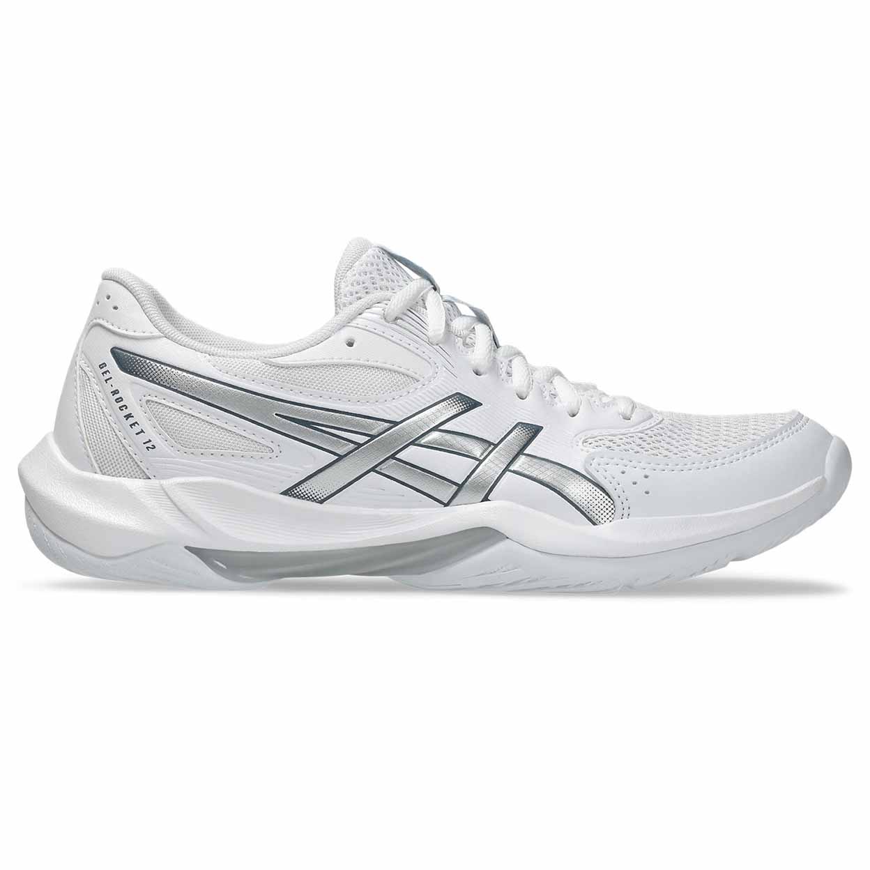 White athletic shoe with brand logo on a white background