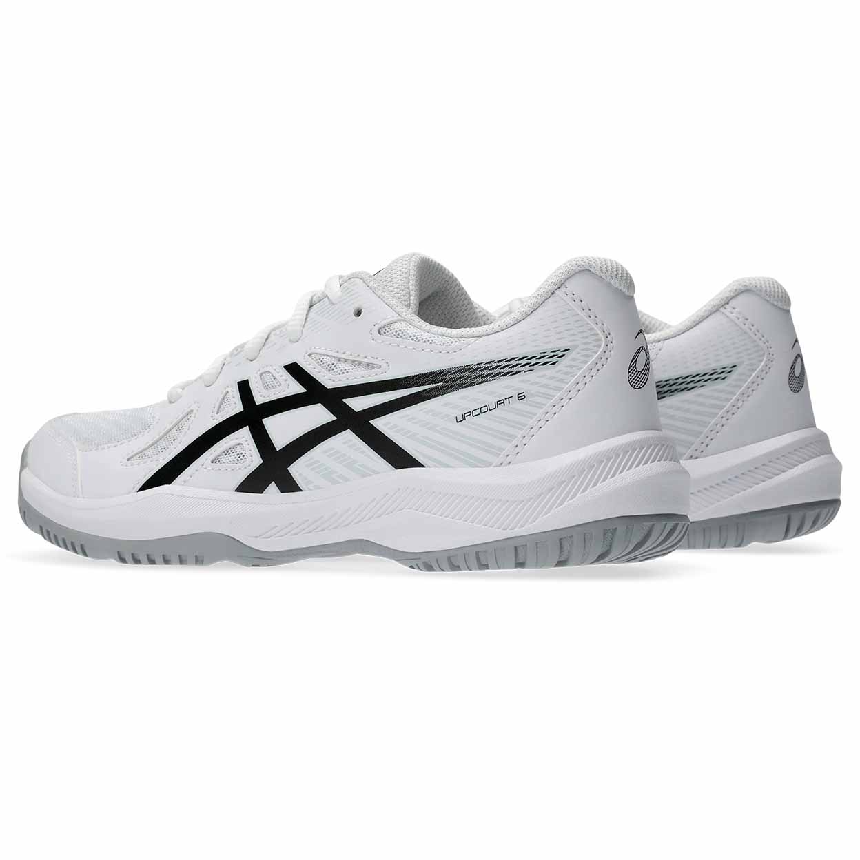 White sports shoes with black logo on a white background