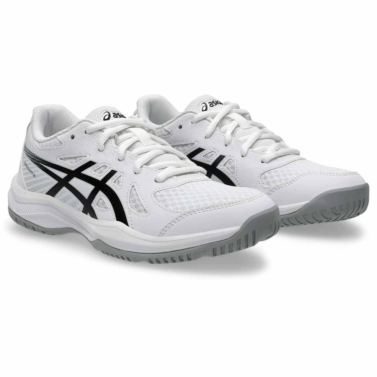 White athletic shoes with black accents on a white background