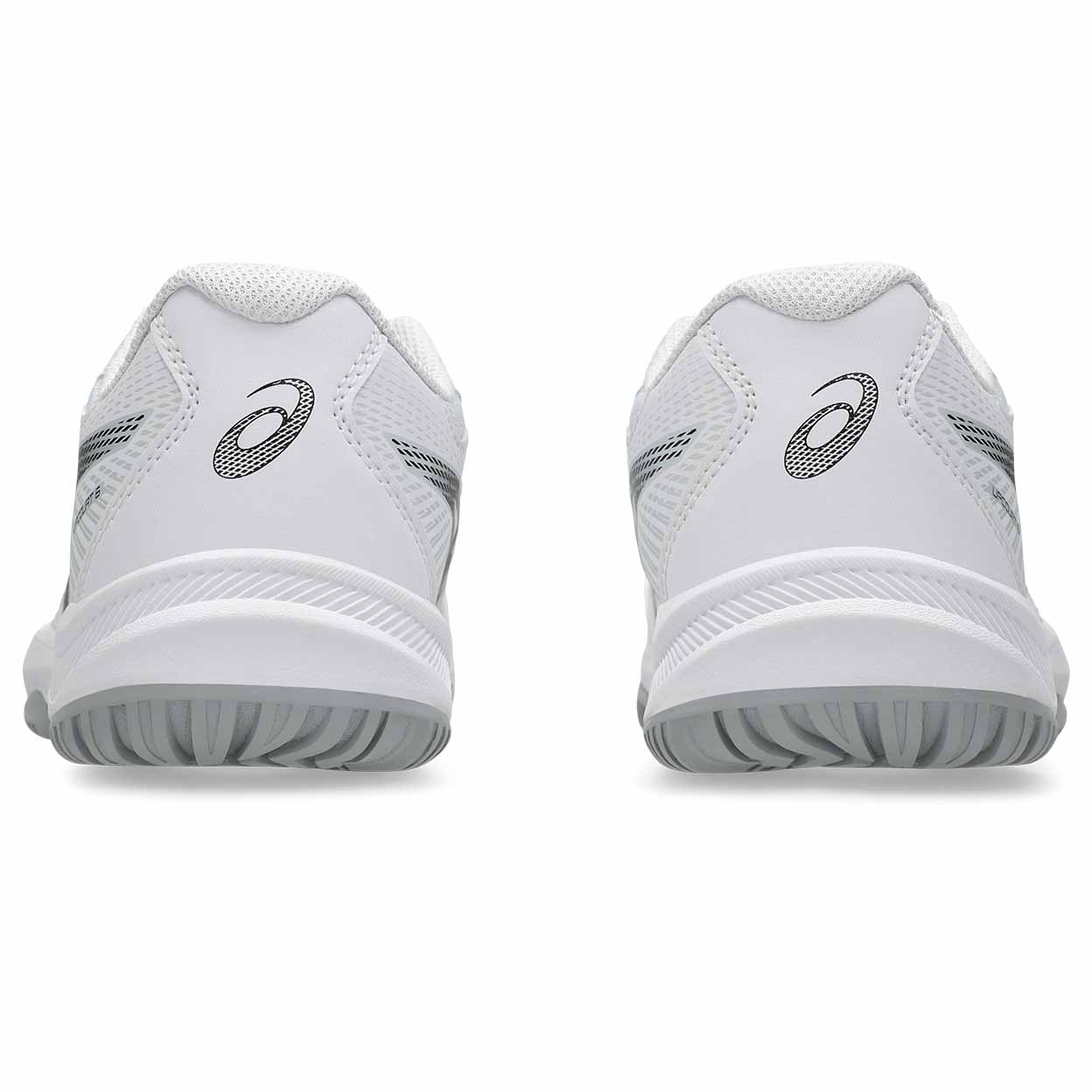 White athletic shoes with a brand logo on a white background