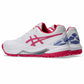 angled view from the back of the pink and white Asics Gel-Lethal Field 2 Turf Shoes