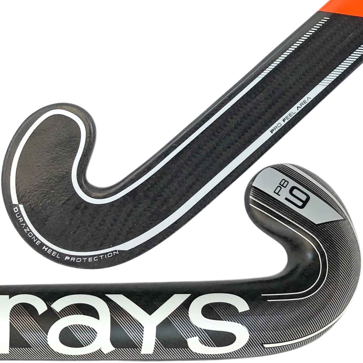 Close-up of the lower half of the Grays PB9 Composite Stick showing bold white Grays logo and PB9 toe detail.