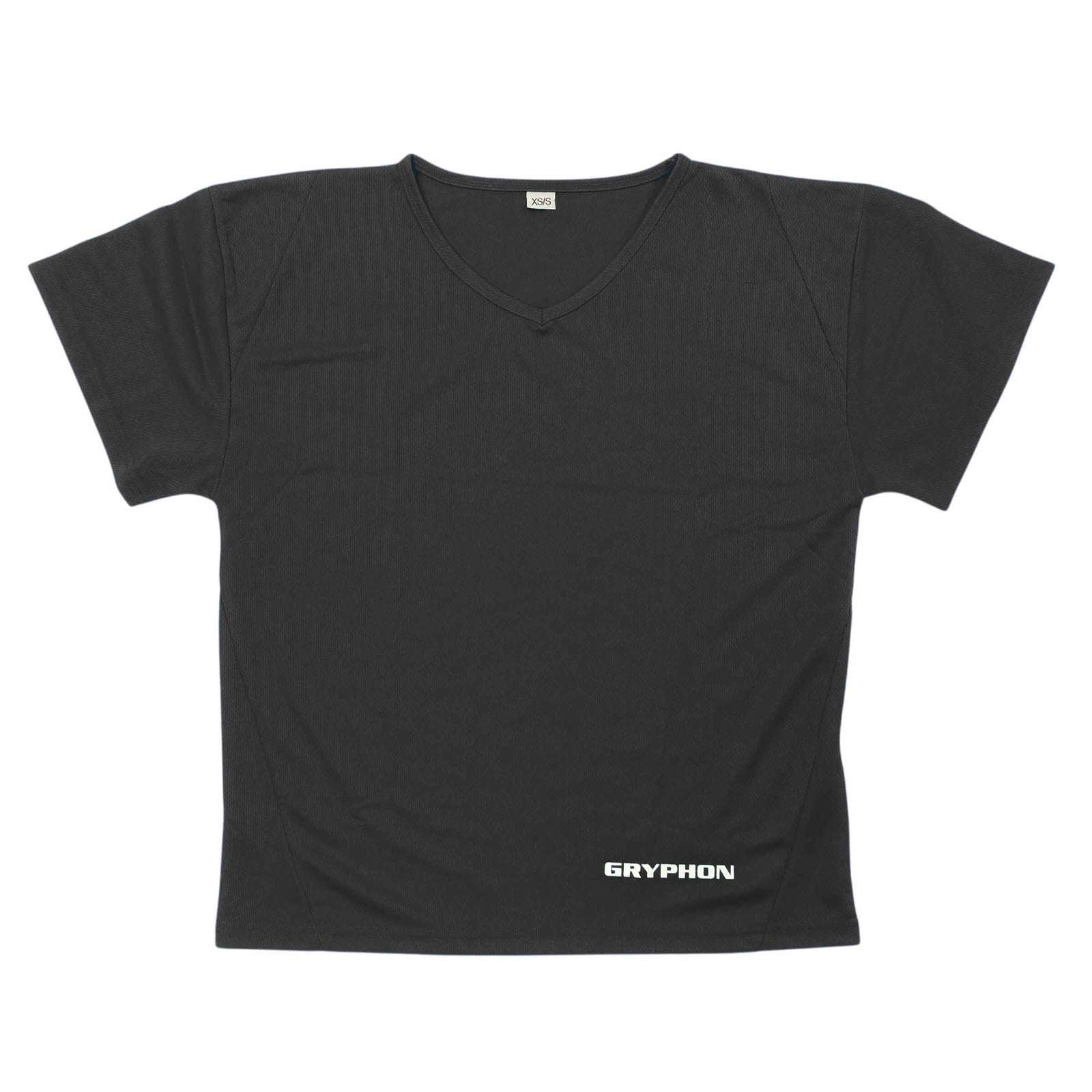 A black short-sleeve V-neck goalkeeping jersey by Gryphon, featuring a simple design with