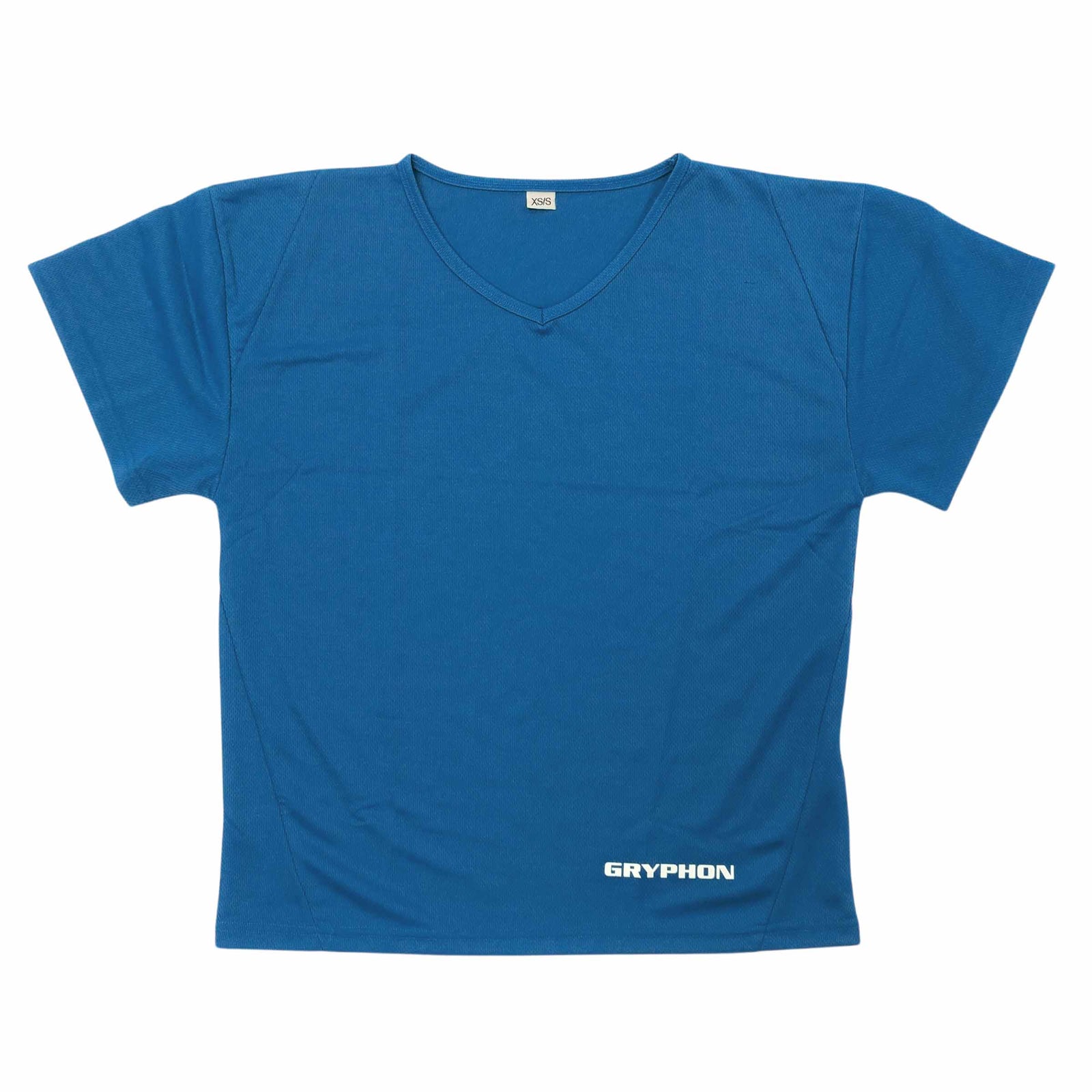 A blue short-sleeve V-neck Gryphon goalkeeping jersey with a clean and minimal look, displaying