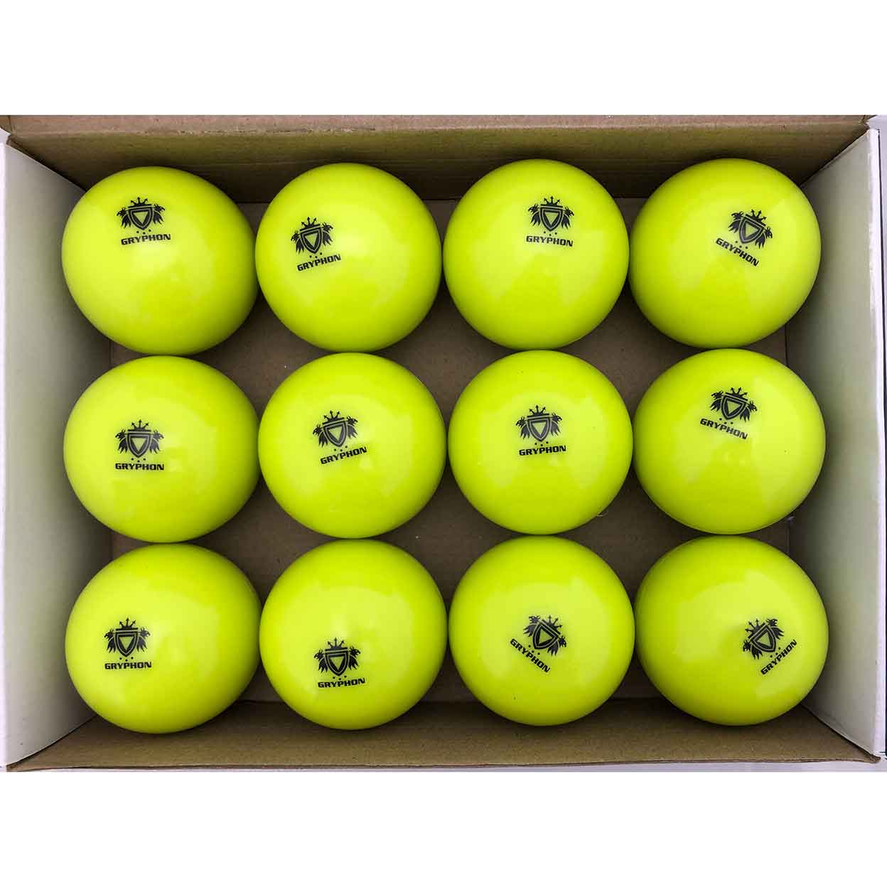 one dozen Indoor Field Hockey Ball in Yellow in a box