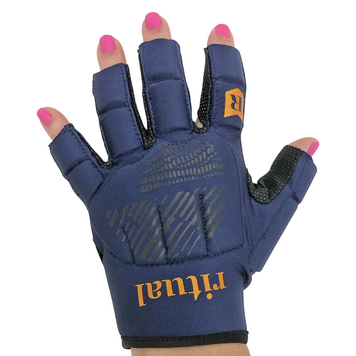 Blue Ritual Vapor Field Hockey Glove on a hand