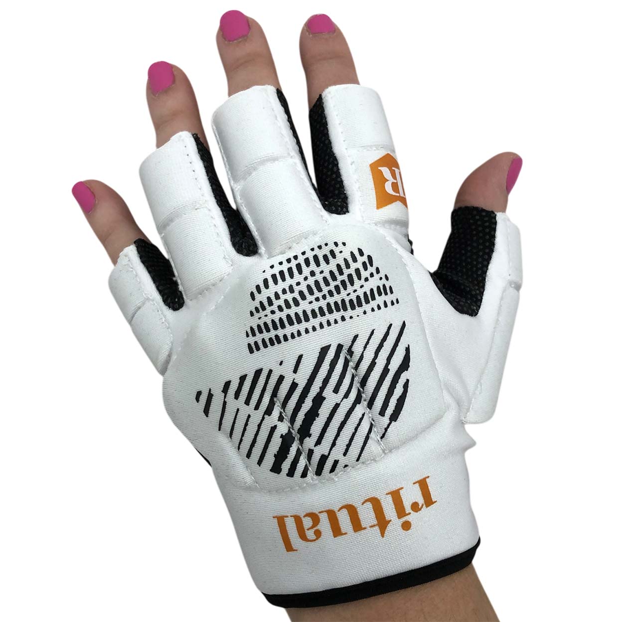 White Ritual Vapor Field Hockey Glove on a hand.