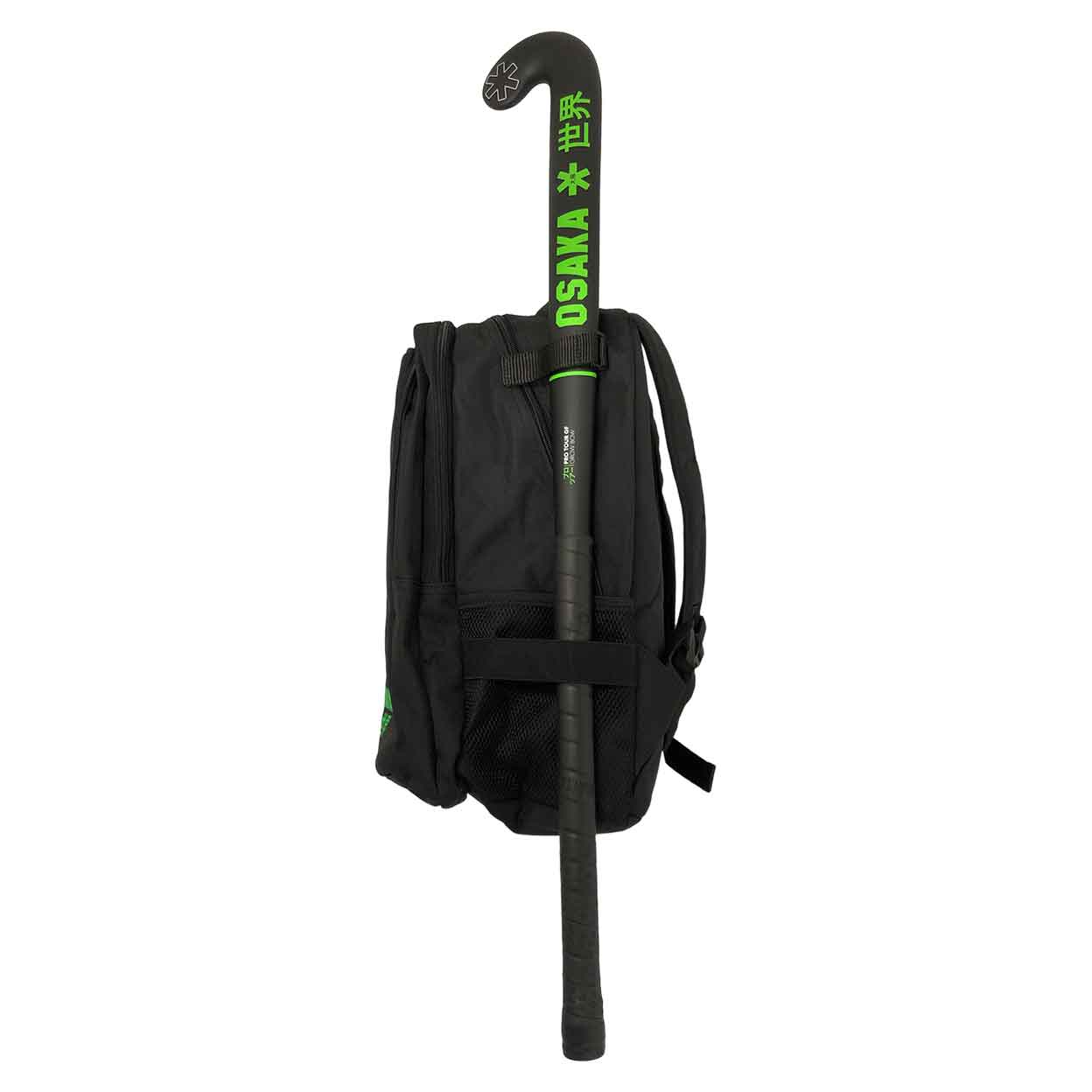 side view of the Osaka field hockey backpack with stick
