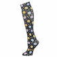 Knee-high sock with colorful pumpkin pattern on a white background