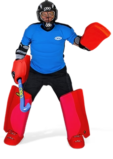 Goalie in full Robo Goalkeeper equipment.