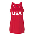 front of a red USA Field Hockey Performance Tank