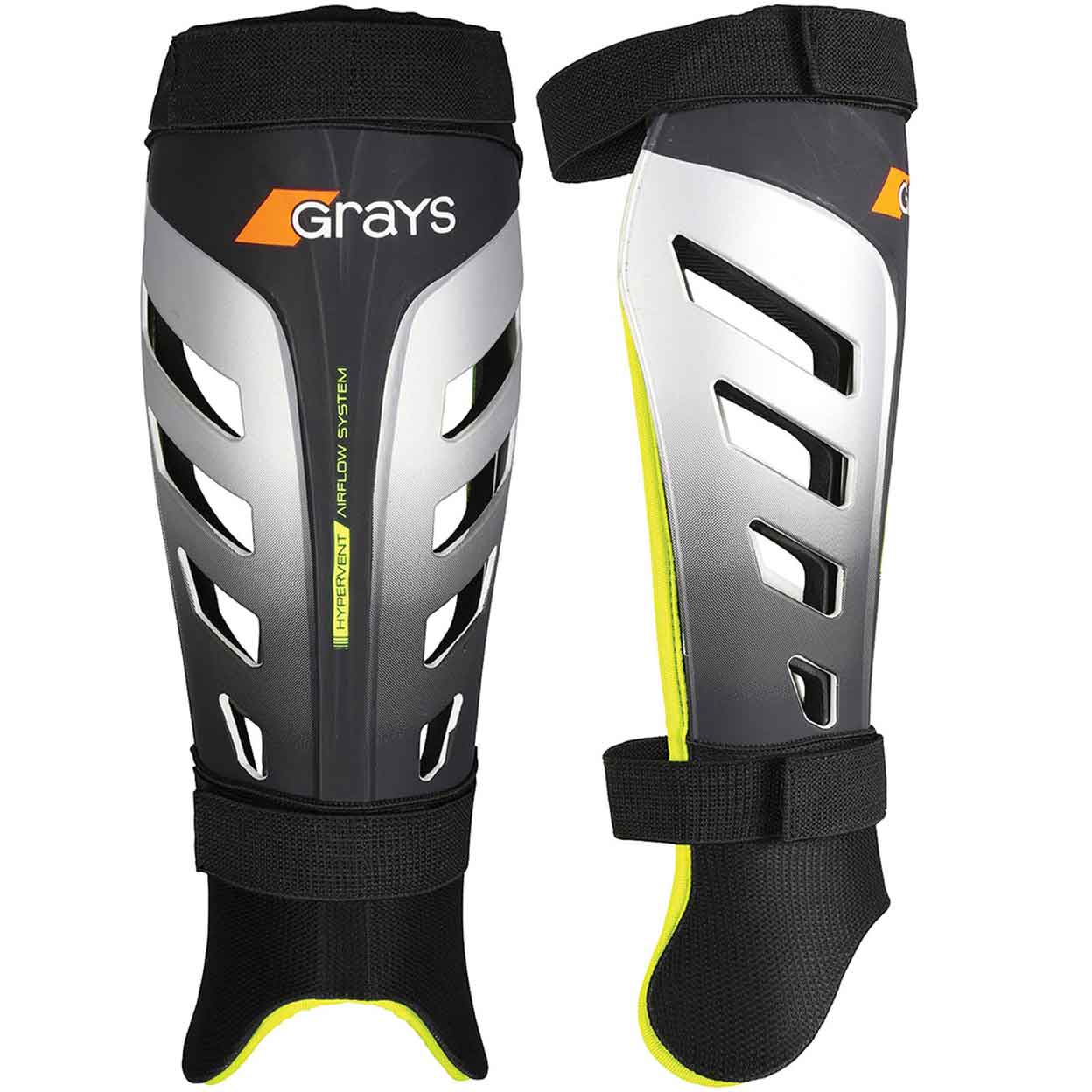 pair of Grays G800 Field Hockey Shinguards one facing front and one side view