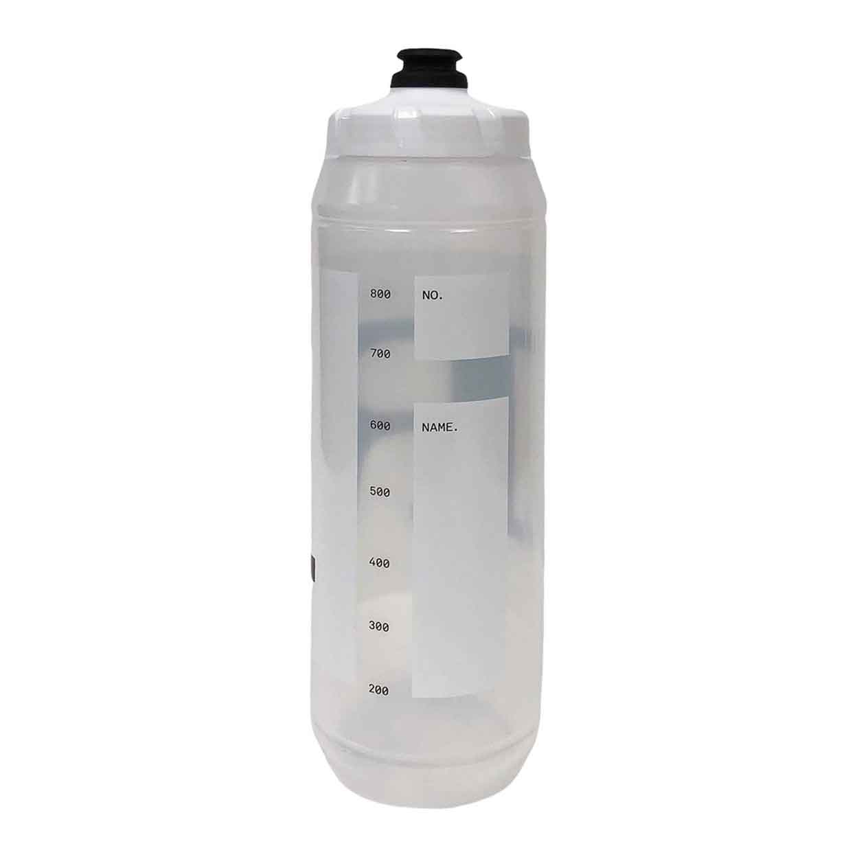 back of the Ritual Bomber Water Bottle showing milliliters and space to write your name.