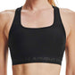 front of model wearing the black Under Armour Crossback Mid Bra.