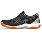 inside side view of a black Asics Gel-Rocket 11 Indoor Shoe