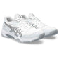 angled front view of a pair of white Asics Gel-Rocket 11 Indoor Shoes