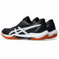 Black and orange athletic shoes with white accents on a white background