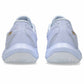 Light blue athletic shoes with a brand logo on a white background
