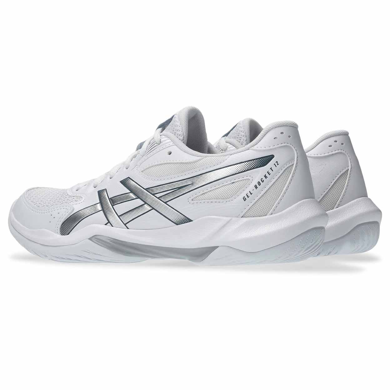 White athletic shoe with gray accents on a white background