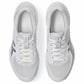 Pair of white athletic shoes on a white background