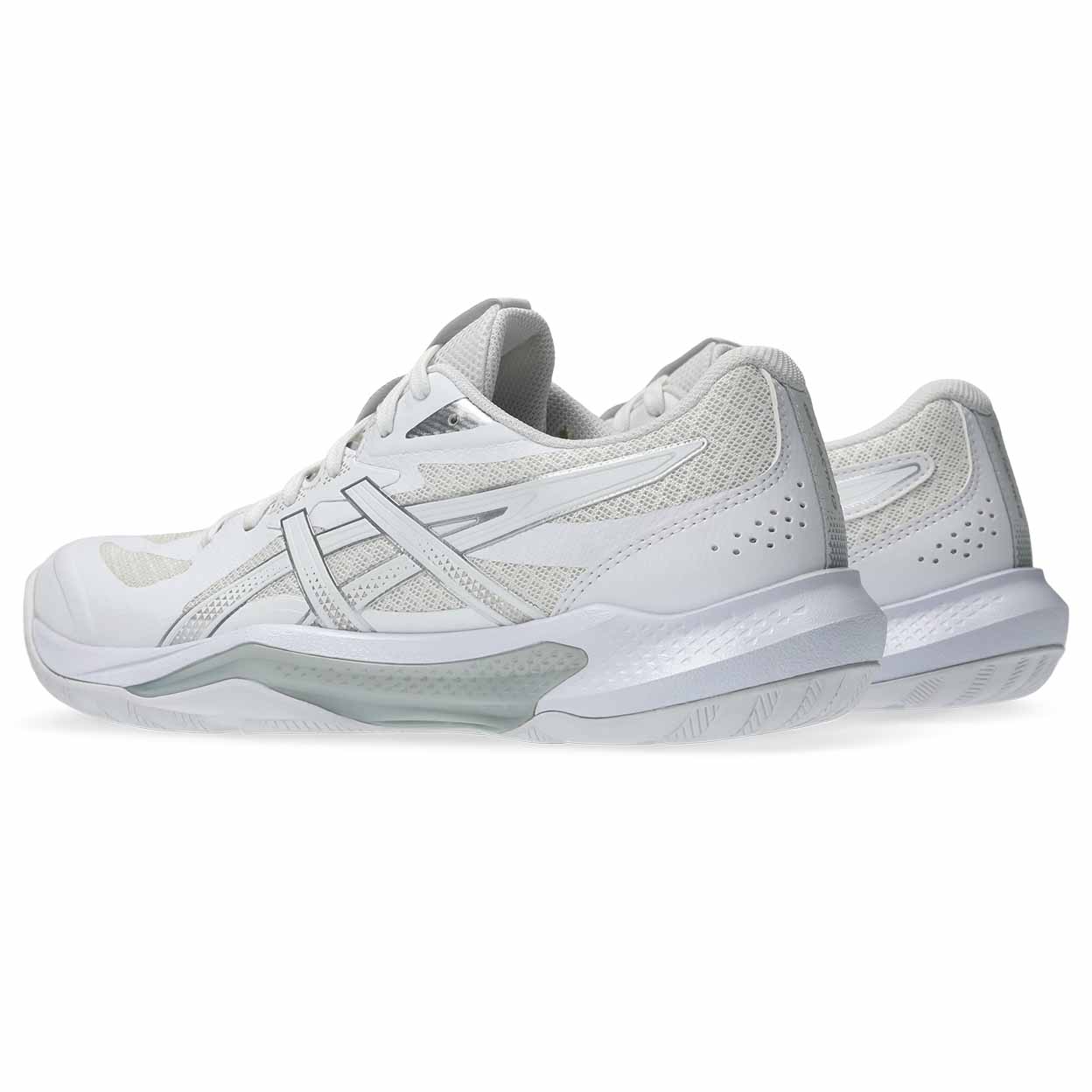 White athletic shoes angled on a white background