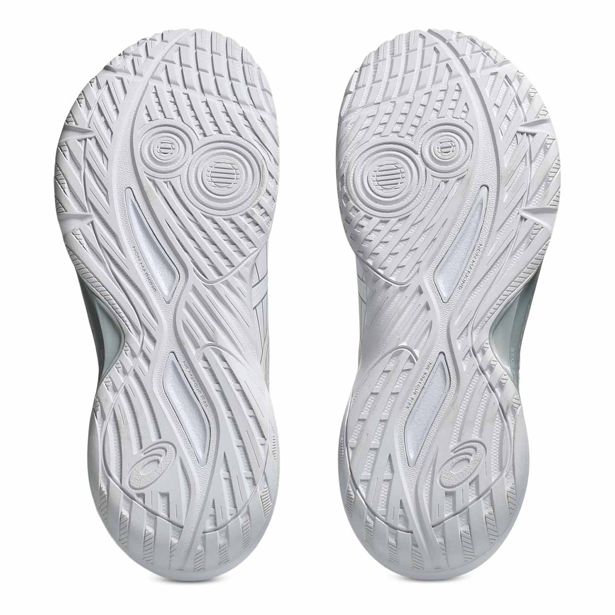 White athletic shoe sole with tread pattern on a white background