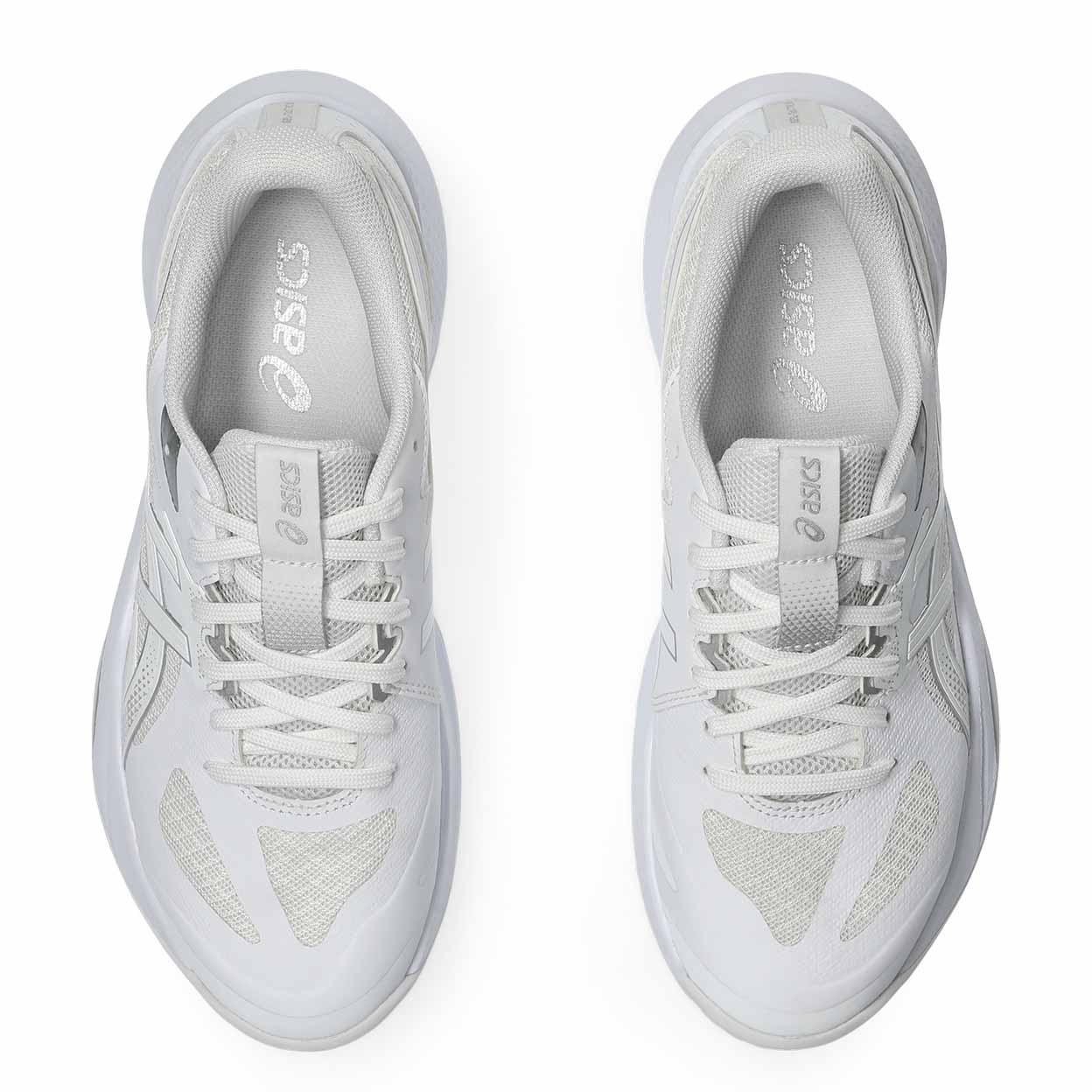 White running shoes with Asics logo on a white background