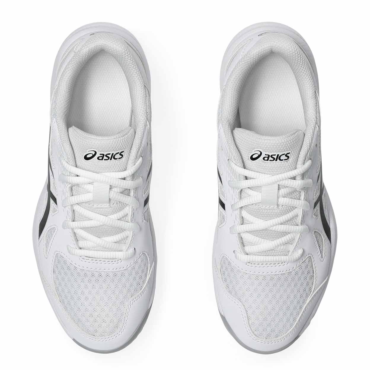 White running shoes with black accents on a white background