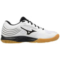 Side of white Mizuno Cyclone Speed 3 Junior Indoor Shoe