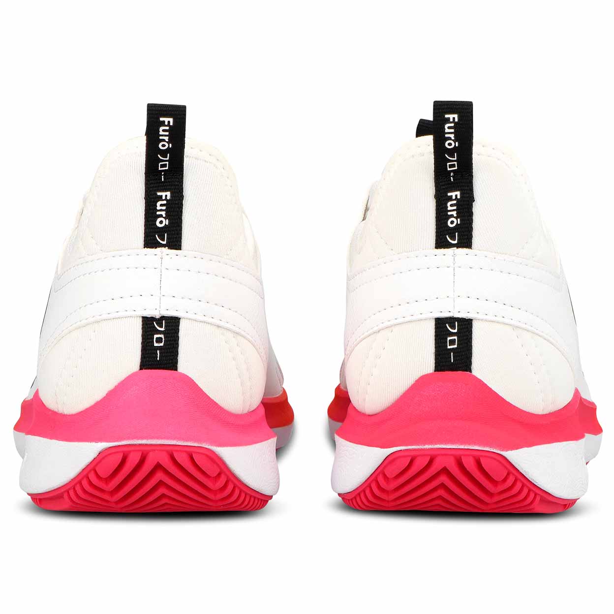 Heels of the white and pink Osaka Furo Court Indoor Shoes
