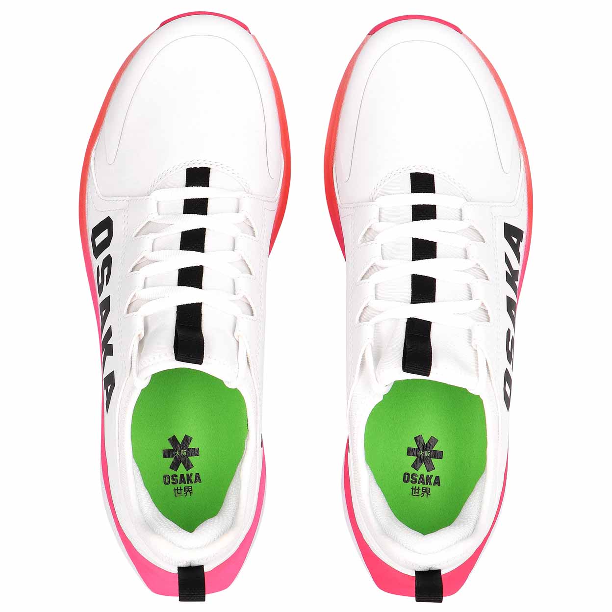 Tops of the white and pink Osaka Furo Court Indoor Shoes