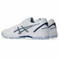 White sports shoes with blue accents on a white background