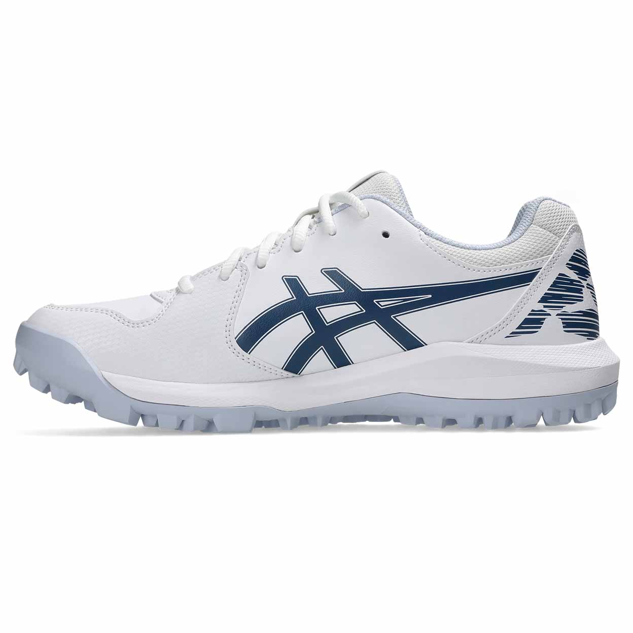 side of the blue and white Asics Gel-Lethal Field 2 Turf Shoes