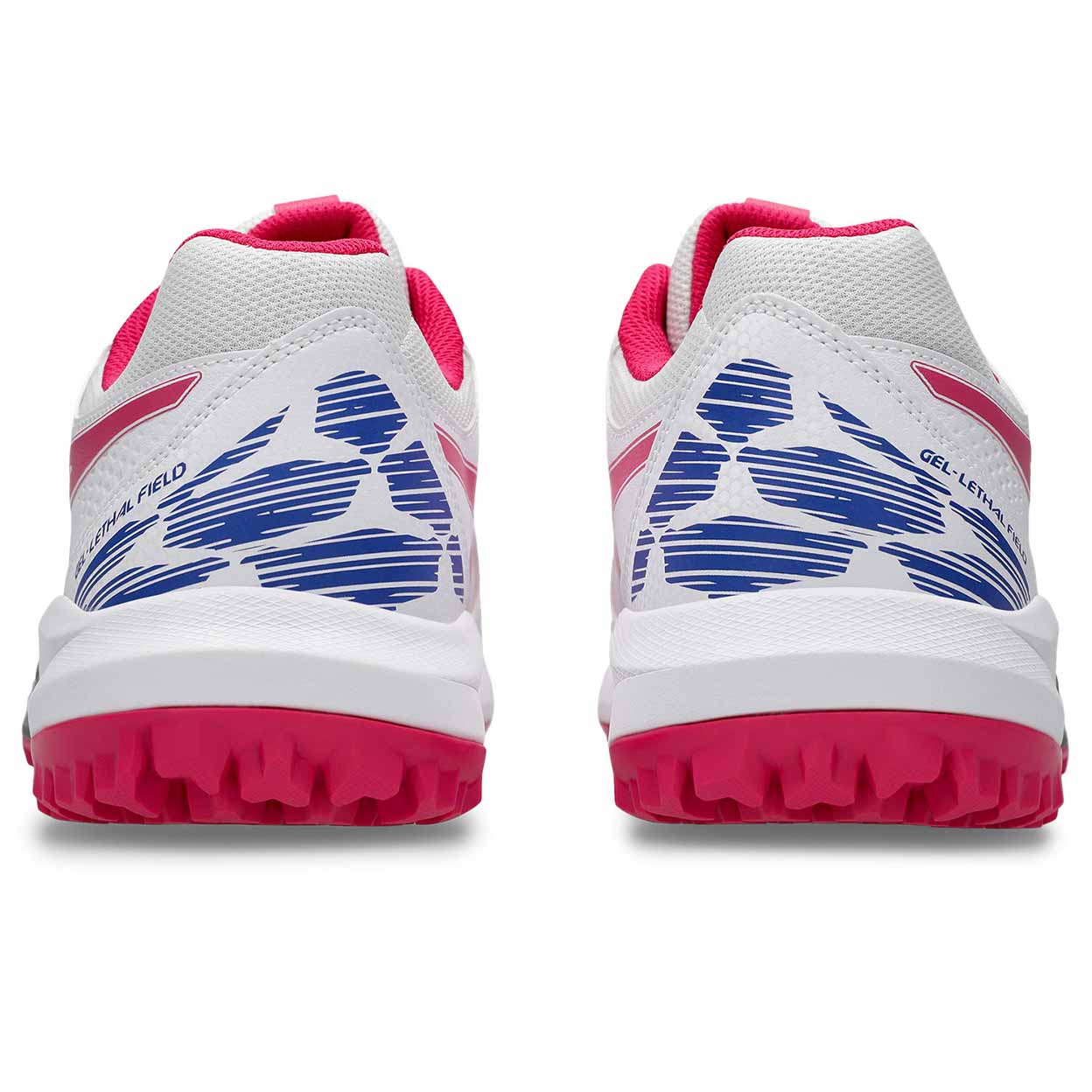 heels of the pink and white Asics Gel-Lethal Field 2 Turf Shoes