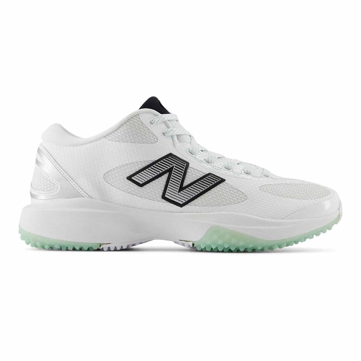 White sneaker with black logo on a white background