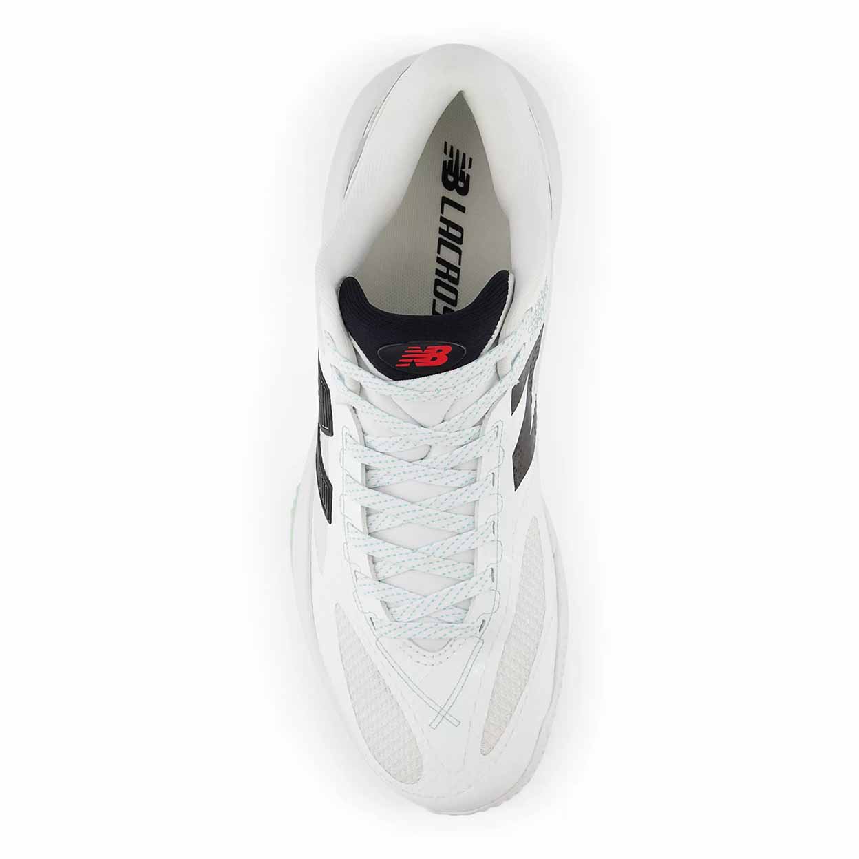 White sneaker with black and red accents on a white background