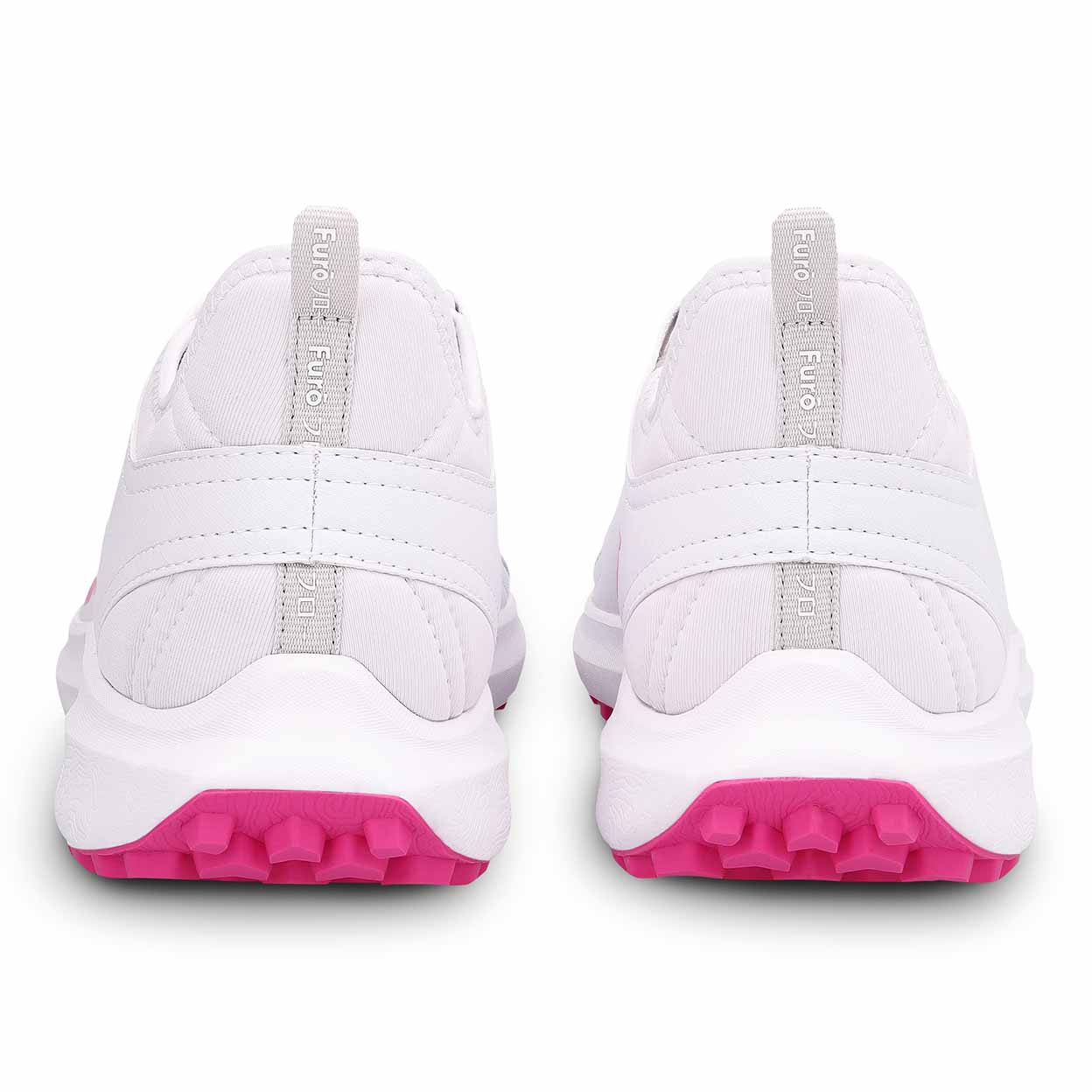 White shoes with pink soles on a white background