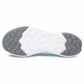 Close-up of a shoe sole with white and gray tread pattern on a white background