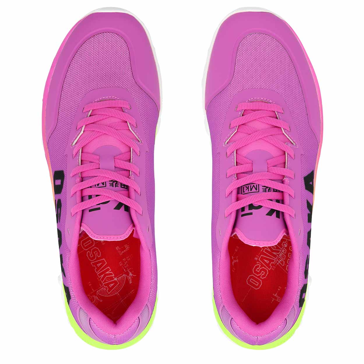 Pair of pink athletic shoes with a white background
