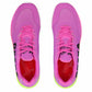 Pair of pink athletic shoes with a white background