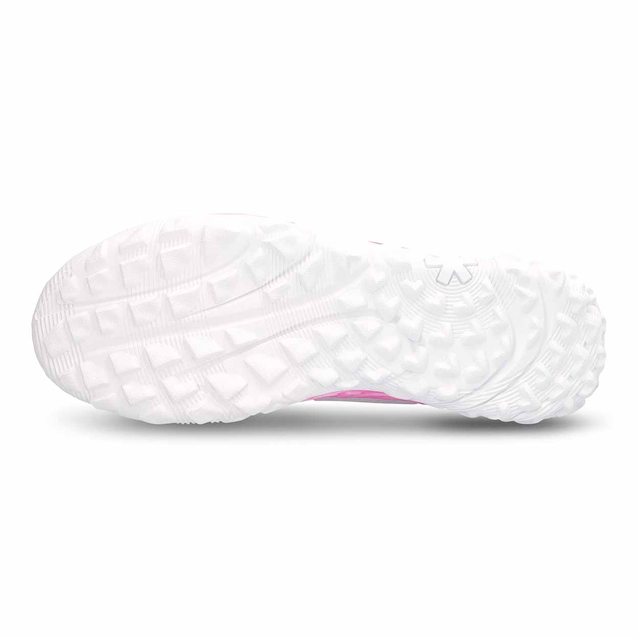 White sneaker with pink sole on a white background