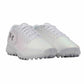 White sports shoes with cleats on a white background