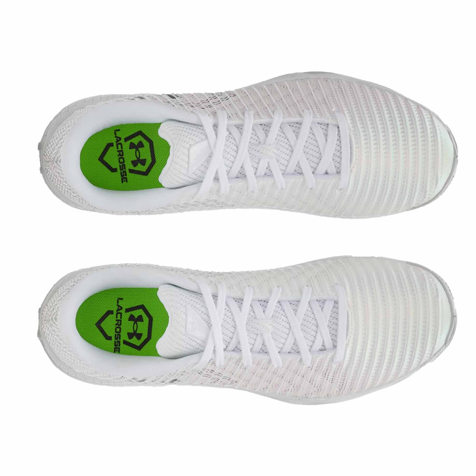 White sneakers with green logo on a white background
