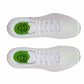 White sneakers with green logo on a white background