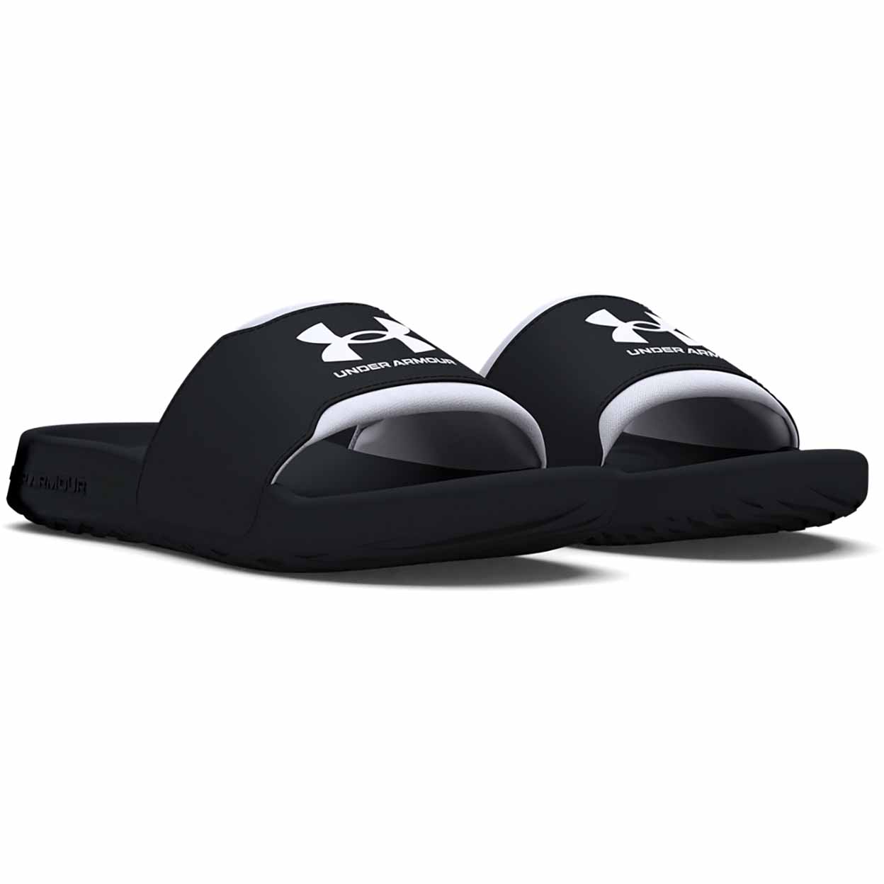 Angled front view of the black Under Armour Women's Ignite Select Slides.