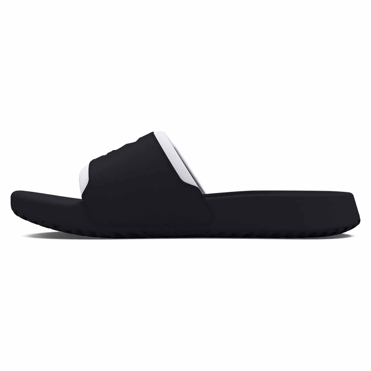 instep side view of the black Under Armour Women's Ignite Select Slides.