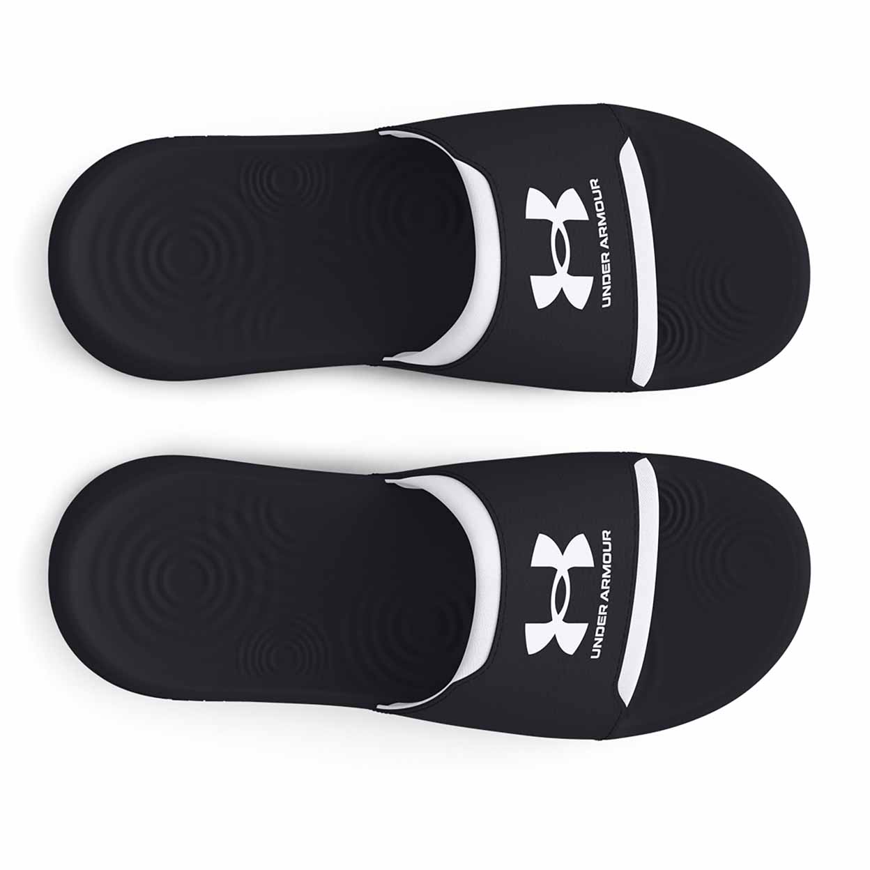 top view of a pair of of the black Under Armour Women's Ignite Select Slides.