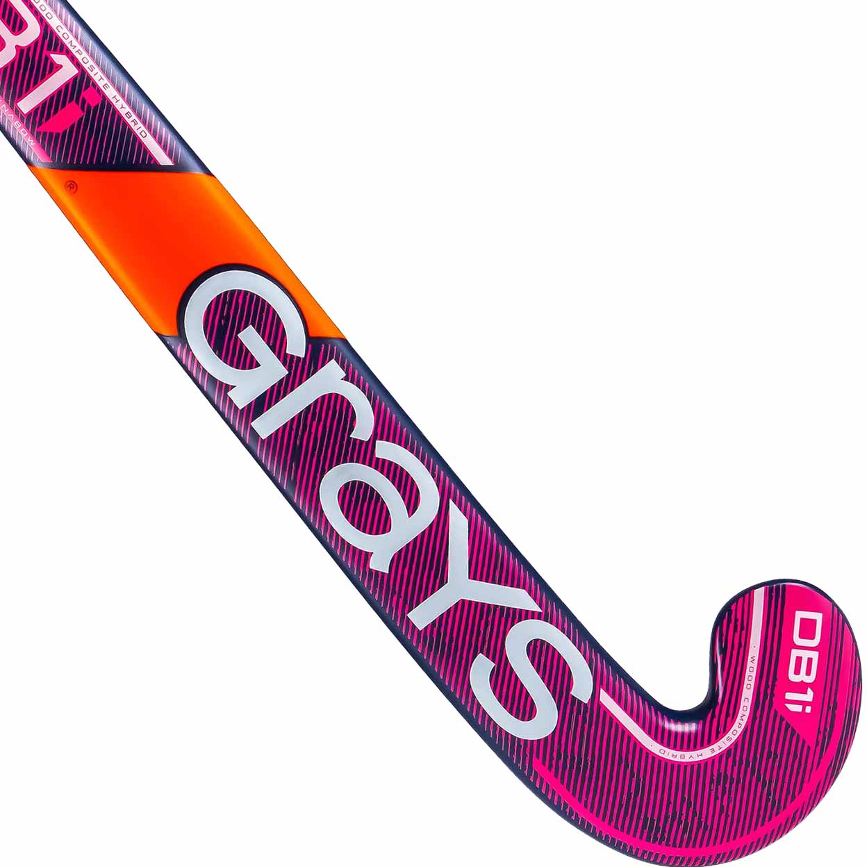 Pink and orange Grays hockey stick on a white background