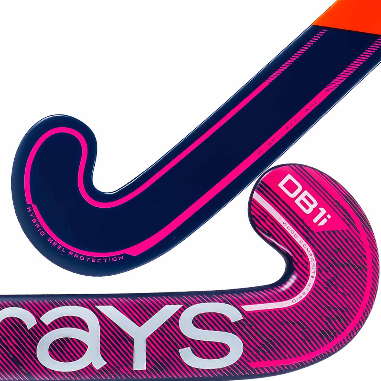 Pink and blue hockey stick with 'DB1i' branding on a white background