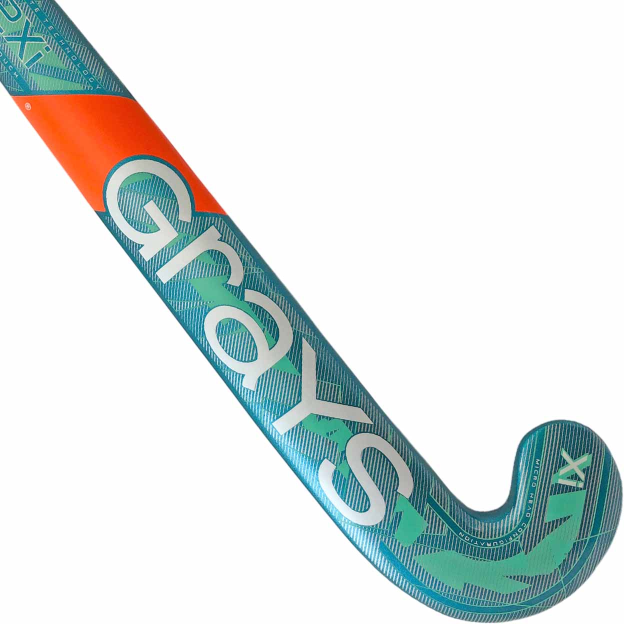 Close-up of a Grays hockey stick on a white background